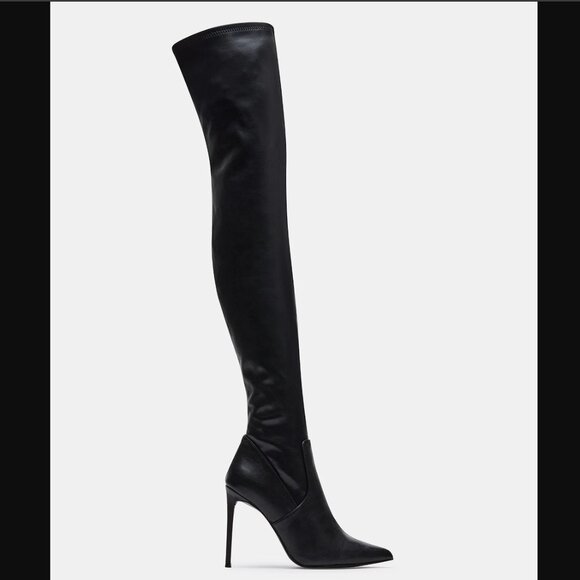 Steve Madden Vava Thigh High Black Leather Stiletto Boots - Picture 1 of 5